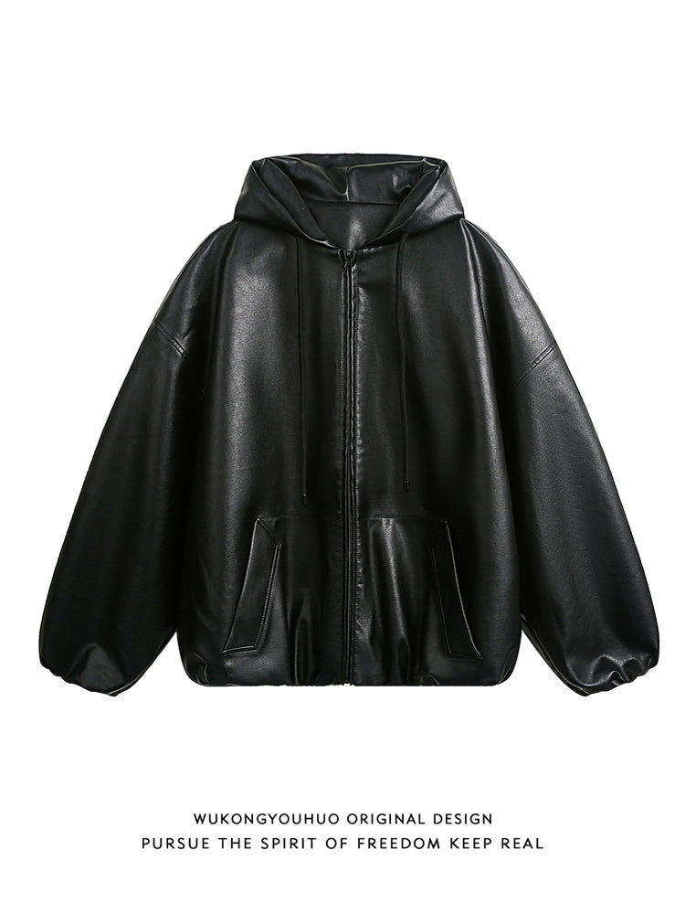 Men's Hooded Leather Jacket