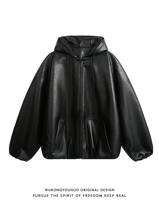Men's Hooded Leather Jacket