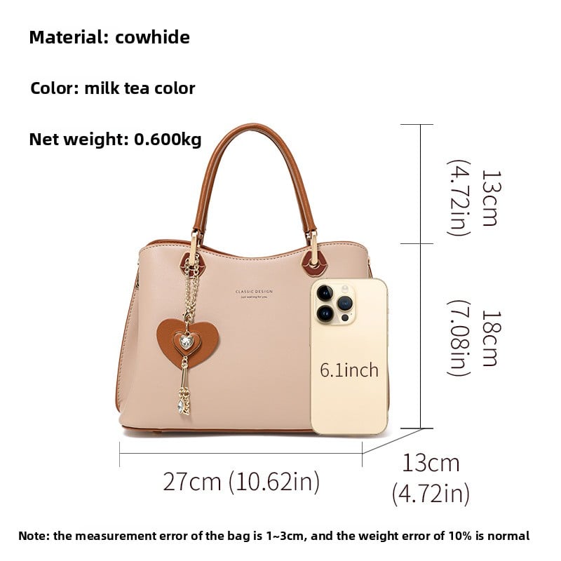 Genuine Leather Crossbody Bag - Medium Size, Milk Tea Color, Light Luxury Design