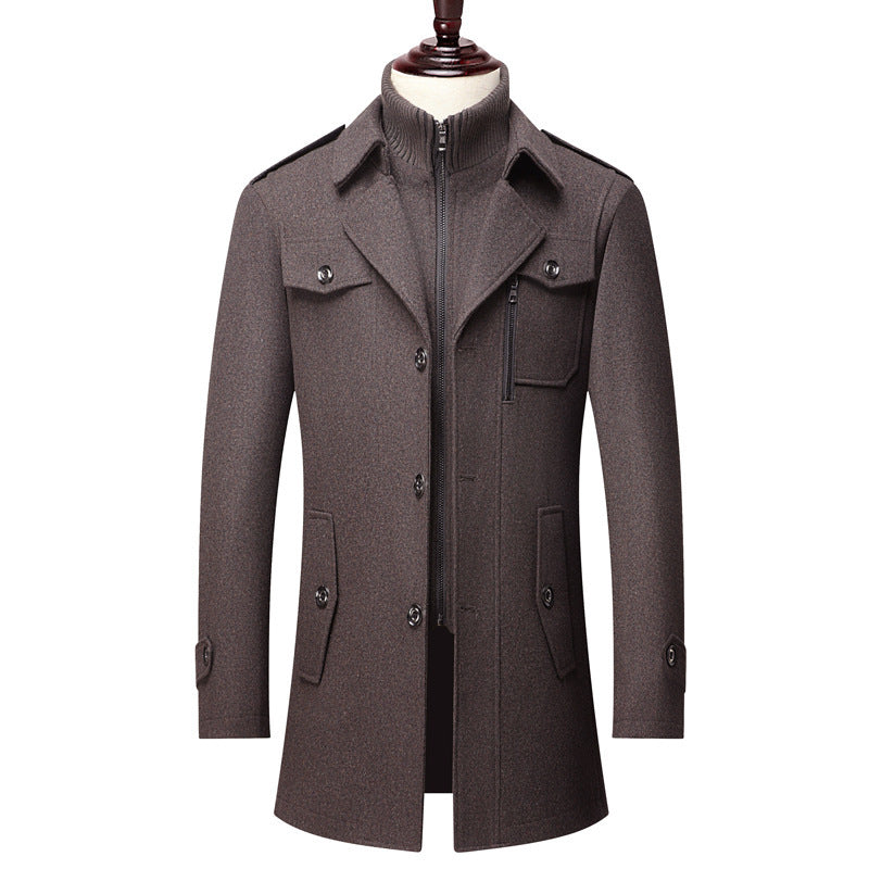 Men's Business Wool Coat Winter Double Collar Jacket