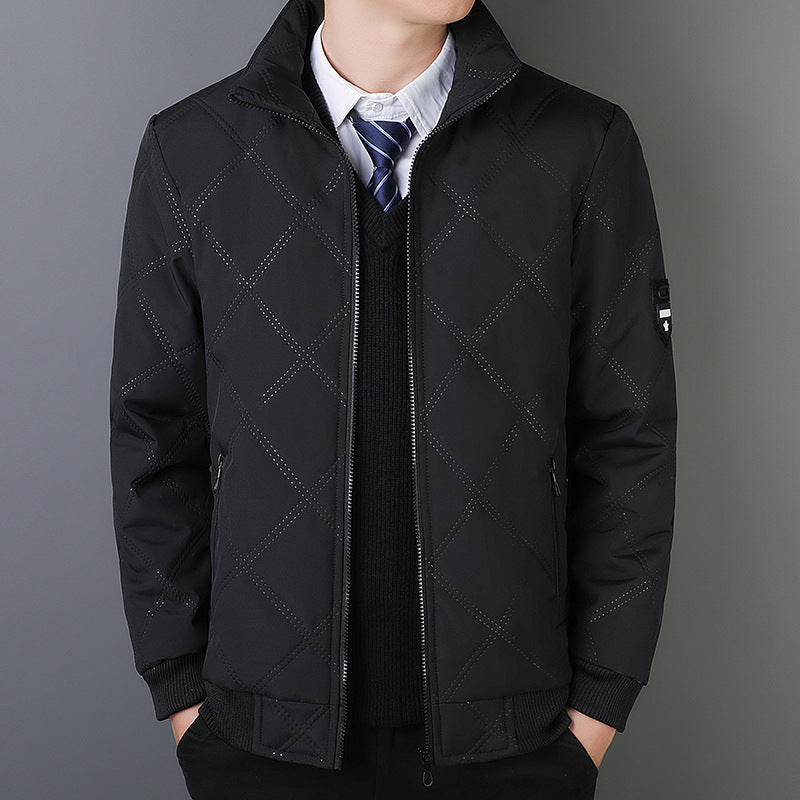 Men's Fleece-Lined Winter Jacket with Stand Collar