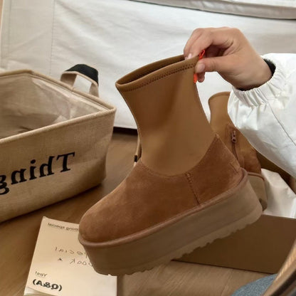 Thick-soled pencil elastic boots