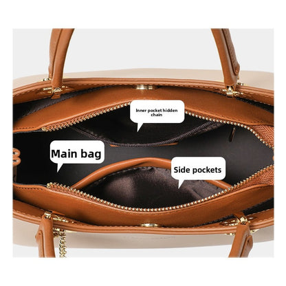 Genuine Leather Crossbody Bag - Medium Size, Milk Tea Color, Light Luxury Design