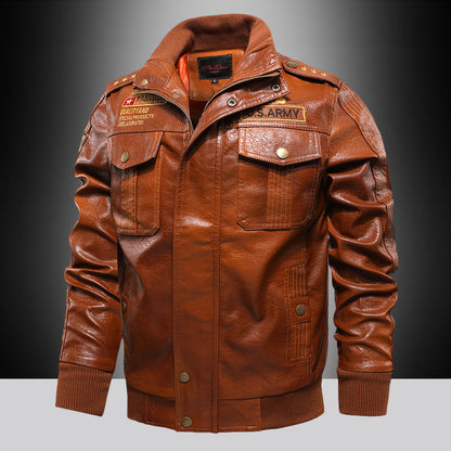 PU Leather Stand Collar Jacket