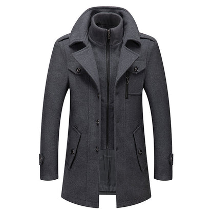 Men's Business Wool Coat Winter Double Collar Jacket