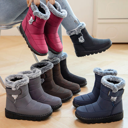 Women's Winter Fleece-Lined Snow Boots with Velcro Closure
