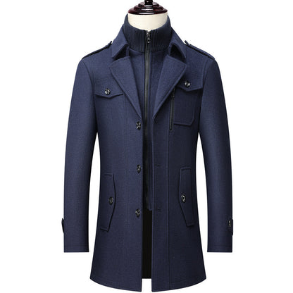 Men's Business Wool Coat Winter Double Collar Jacket