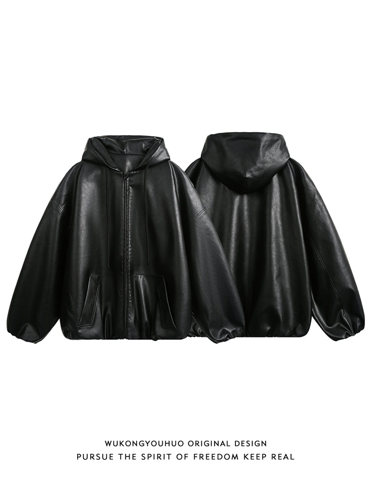 Men's Hooded Leather Jacket