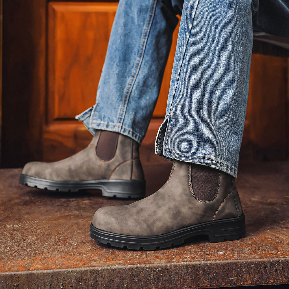 Unisex Chelsea Leather Boots with Rubber Sole
