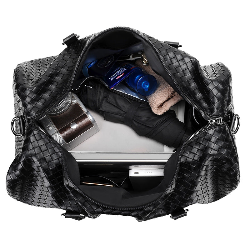 Large Capacity Plaid Woven Travel Shoulder Bag