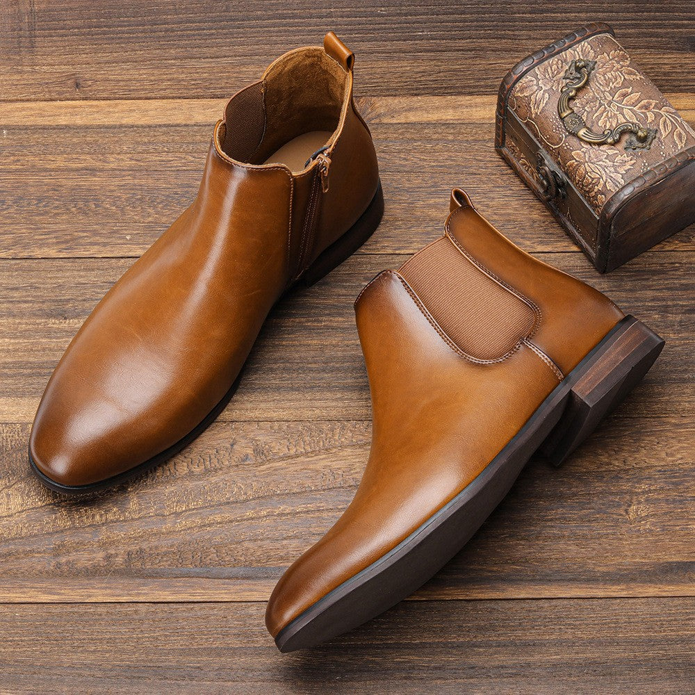 Classic Men's Chelsea Boots with Wooden Heel