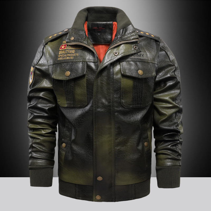PU Leather Stand Collar Jacket