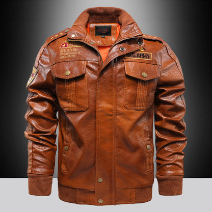 PU Leather Stand Collar Jacket