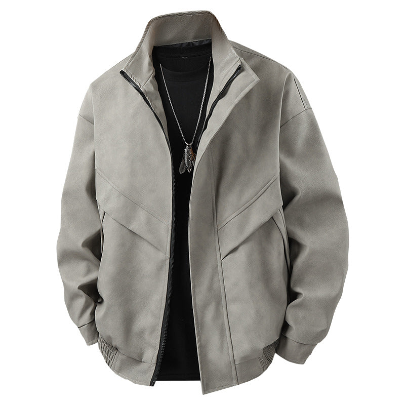 American-style retro spring/autumn long-sleeved leather jacket with collar