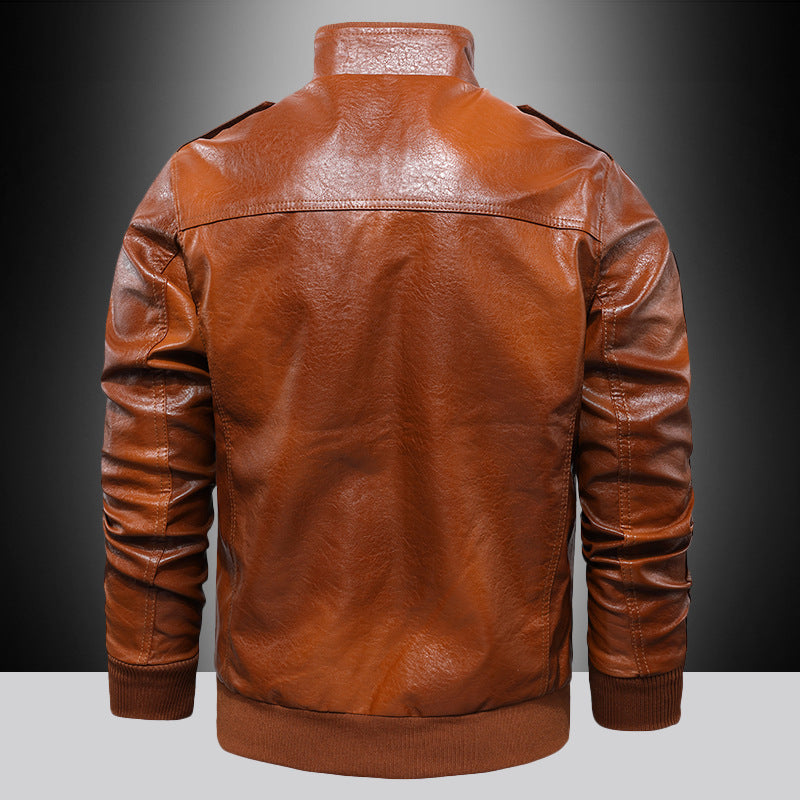 PU Leather Stand Collar Jacket