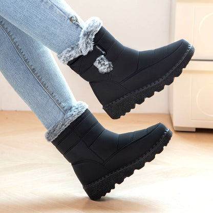 Women's Winter Fleece-Lined Snow Boots with Velcro Closure