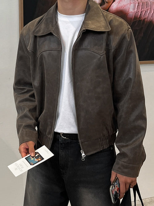 Retro short leather jacket for men