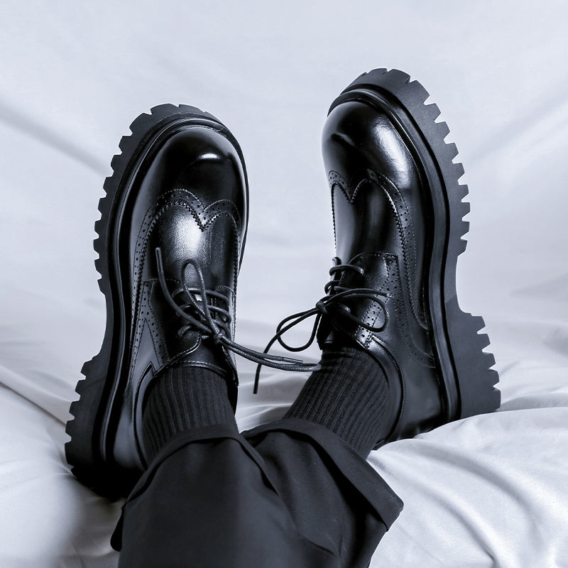 Men's Formal Leather Brogue Shoes with Height-Increasing Sole