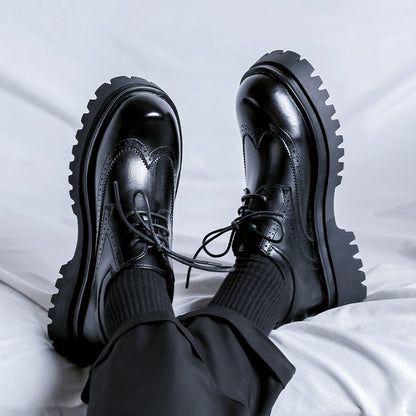 Men's Formal Leather Brogue Shoes with Height-Increasing Sole