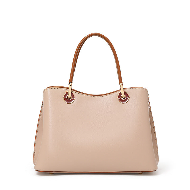 Genuine Leather Crossbody Bag - Medium Size, Milk Tea Color, Light Luxury Design