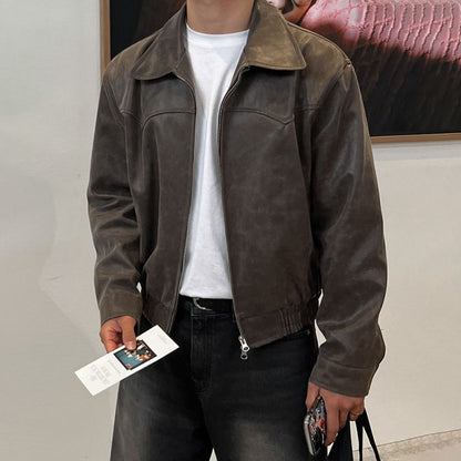 Retro short leather jacket for men