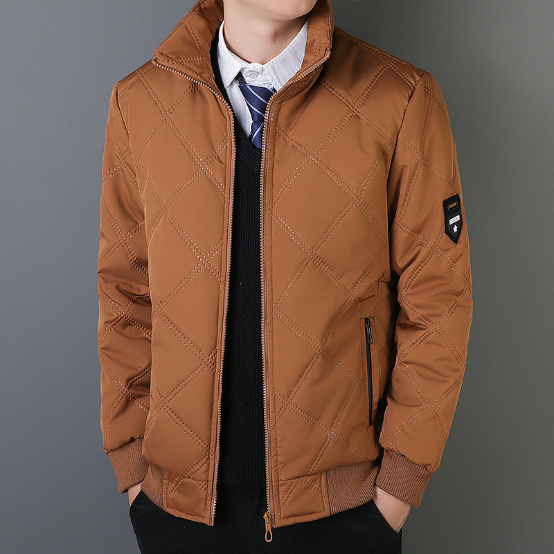 Men's Fleece-Lined Winter Jacket with Stand Collar