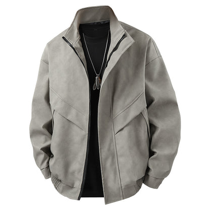 American-style retro spring/autumn long-sleeved leather jacket with collar