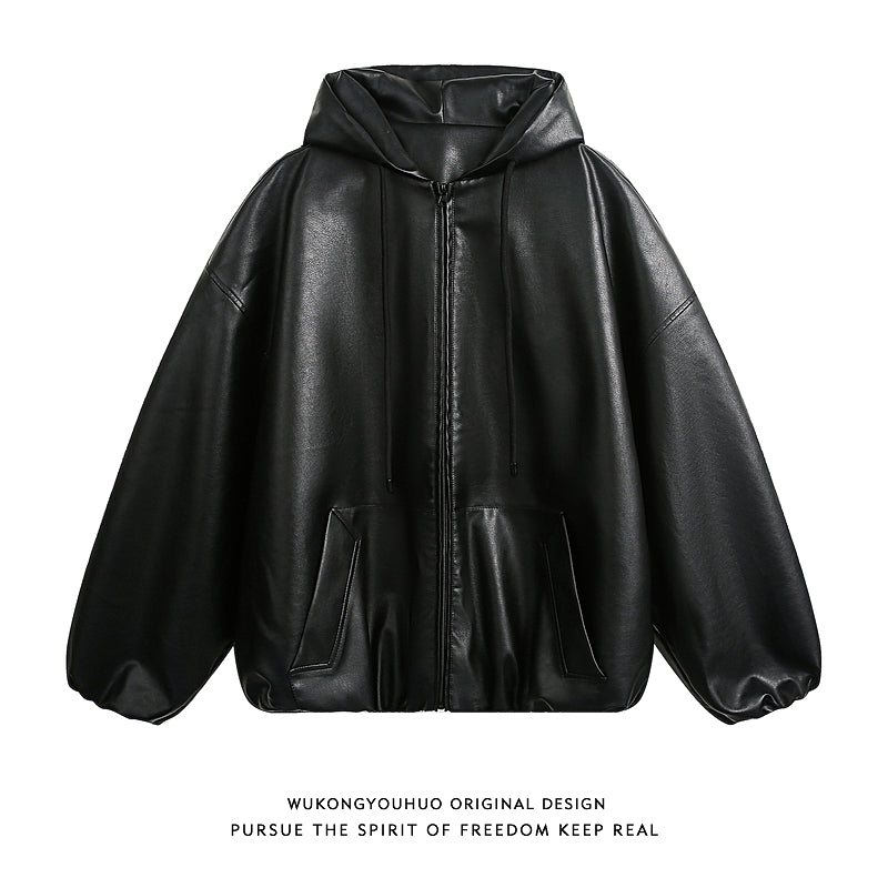 Men's Hooded Leather Jacket