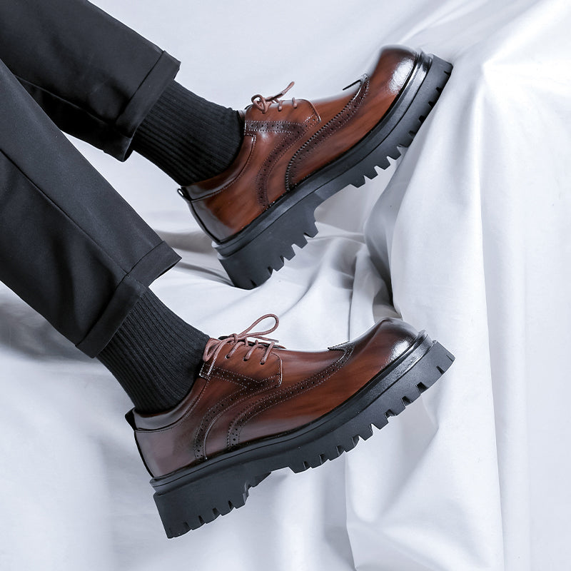 Men's Formal Leather Brogue Shoes with Height-Increasing Sole