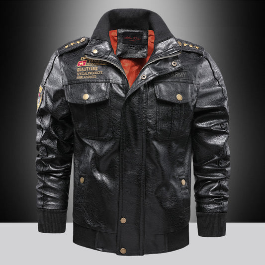 PU Leather Stand Collar Jacket