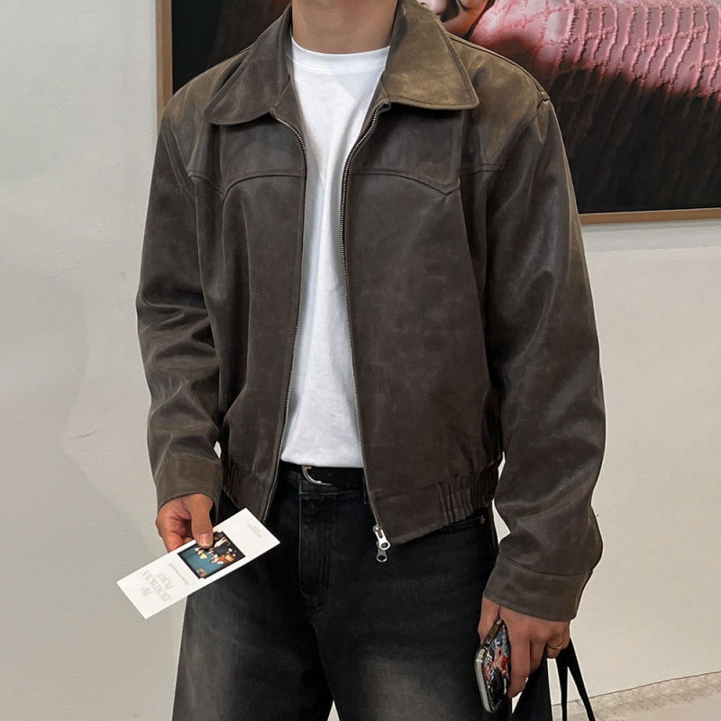 Retro short leather jacket for men