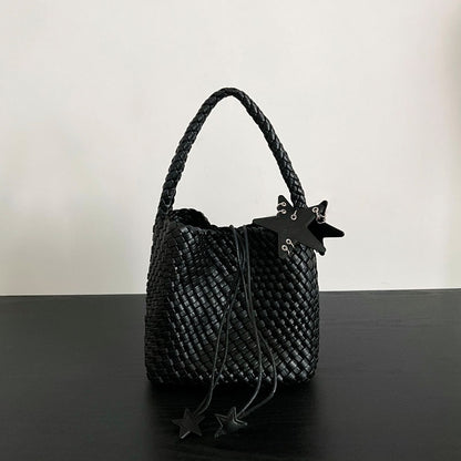 Champagne-colored woven tote bag