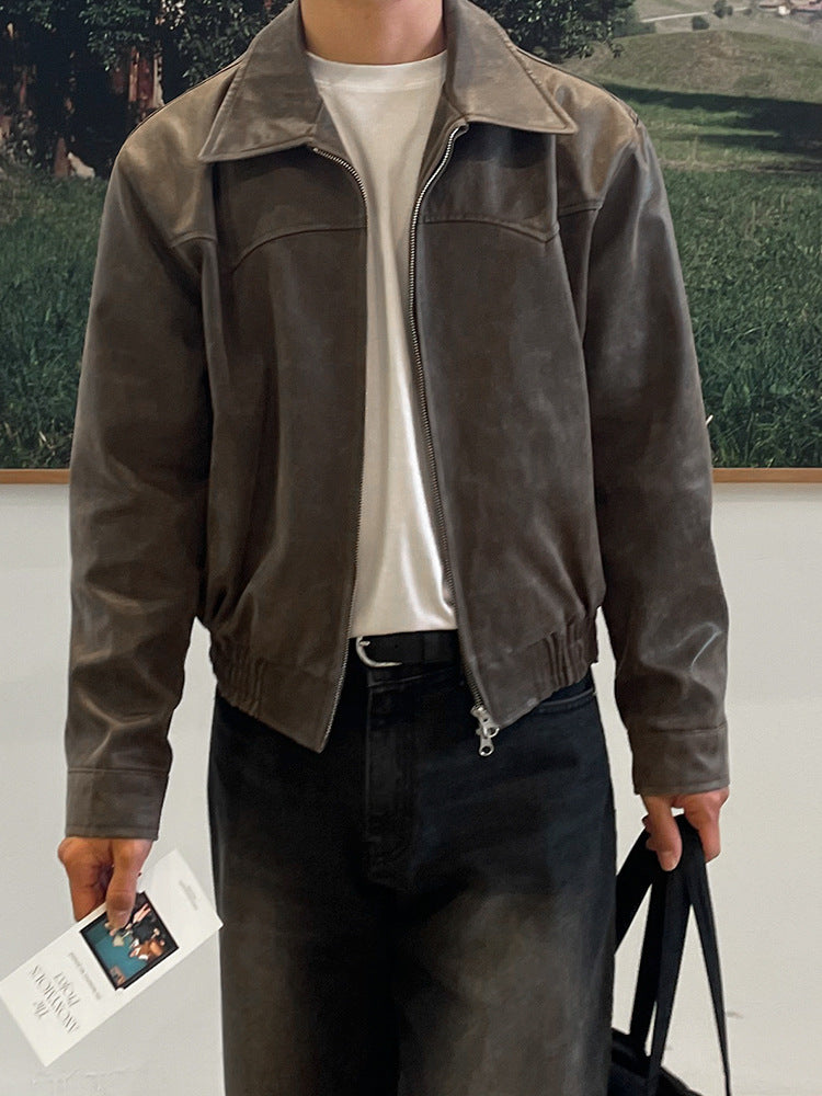 Retro short leather jacket for men