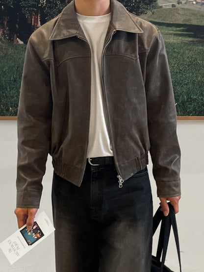 Retro short leather jacket for men