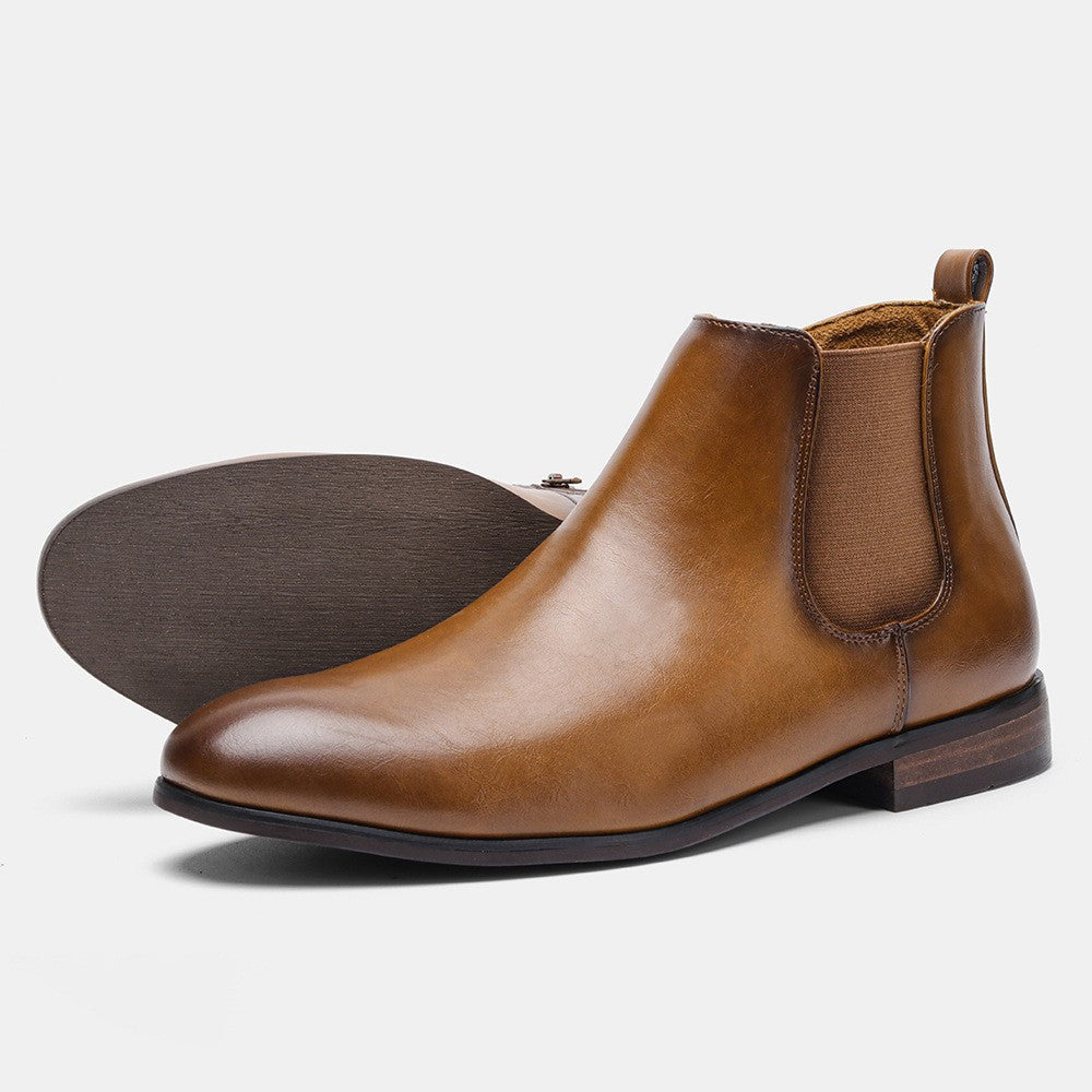 Classic Men's Chelsea Boots with Wooden Heel