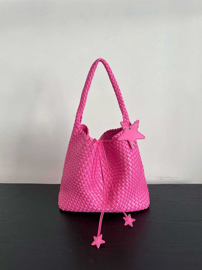 Champagne-colored woven tote bag