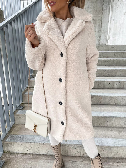 Long Sleeve Lapel Women's Plush Jacket Long Coat