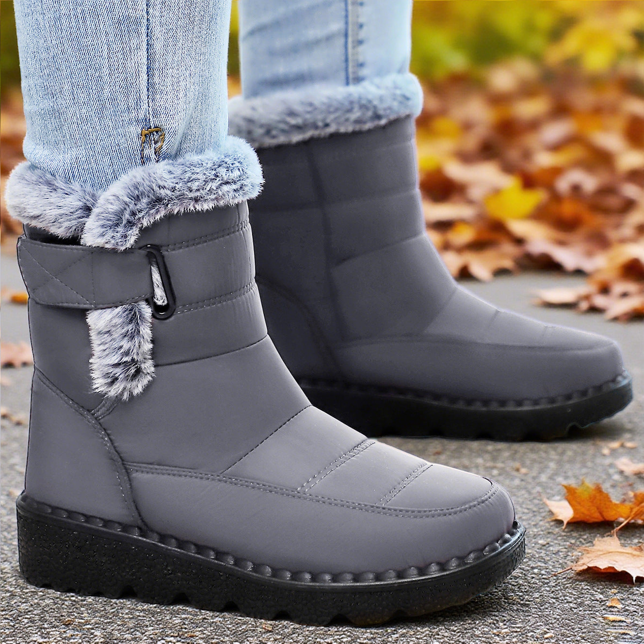 Women's Winter Fleece-Lined Snow Boots with Velcro Closure