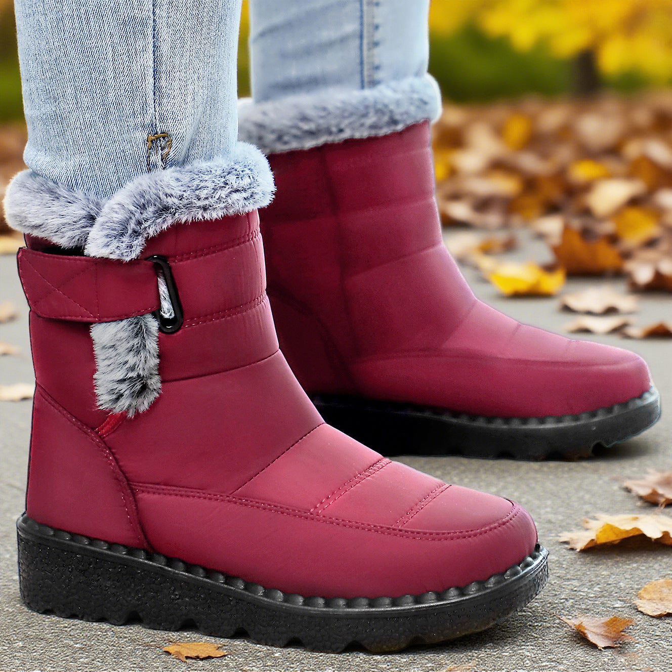 Women's Winter Fleece-Lined Snow Boots with Velcro Closure