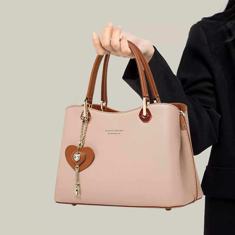 Genuine Leather Crossbody Bag - Medium Size, Milk Tea Color, Light Luxury Design