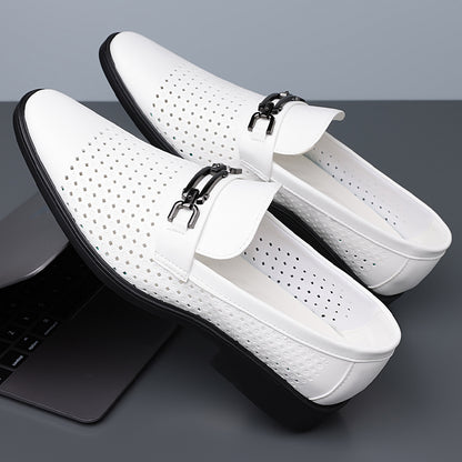 Men's Breathable Hollow Leather Shoes with Metal Buckle