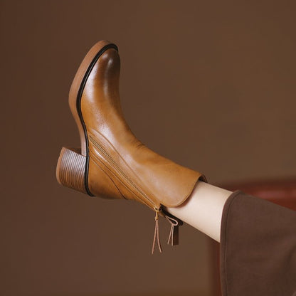 Women's British Style Side Zipper Low Heel Martin Boots