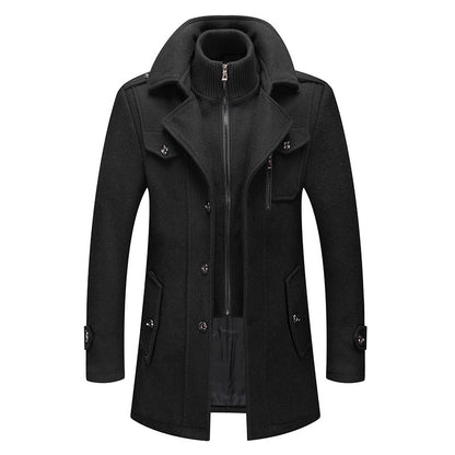Men's Business Wool Coat Winter Double Collar Jacket