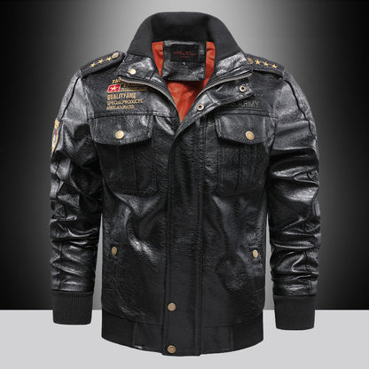 PU Leather Stand Collar Jacket