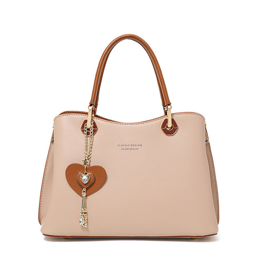 Genuine Leather Crossbody Bag - Medium Size, Milk Tea Color, Light Luxury Design