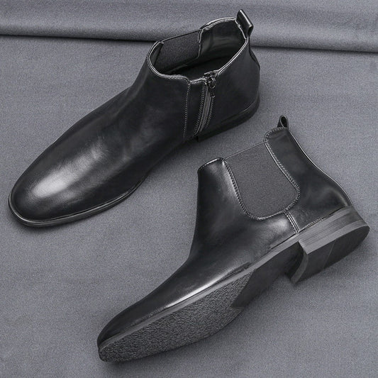 Classic Men's Chelsea Boots with Wooden Heel
