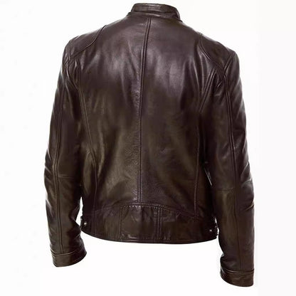 Mens Slim Fit PU Leather Biker Jacket with Zipper Pocket