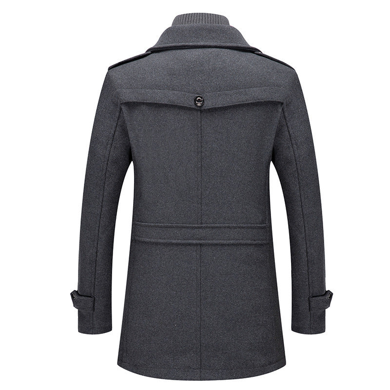 Men's Business Wool Coat Winter Double Collar Jacket