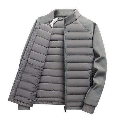 Knit Spliced Men's Down Jacket with Stand Collar
