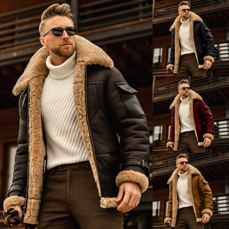 Men's Warm Fur-Lined Composite Leather Jacket